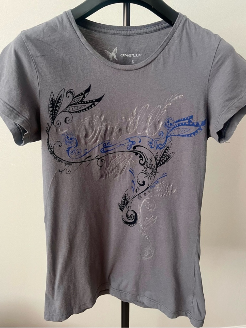 O'Neill Surf Style Graphic Tee Grey Boho Skater Top Small